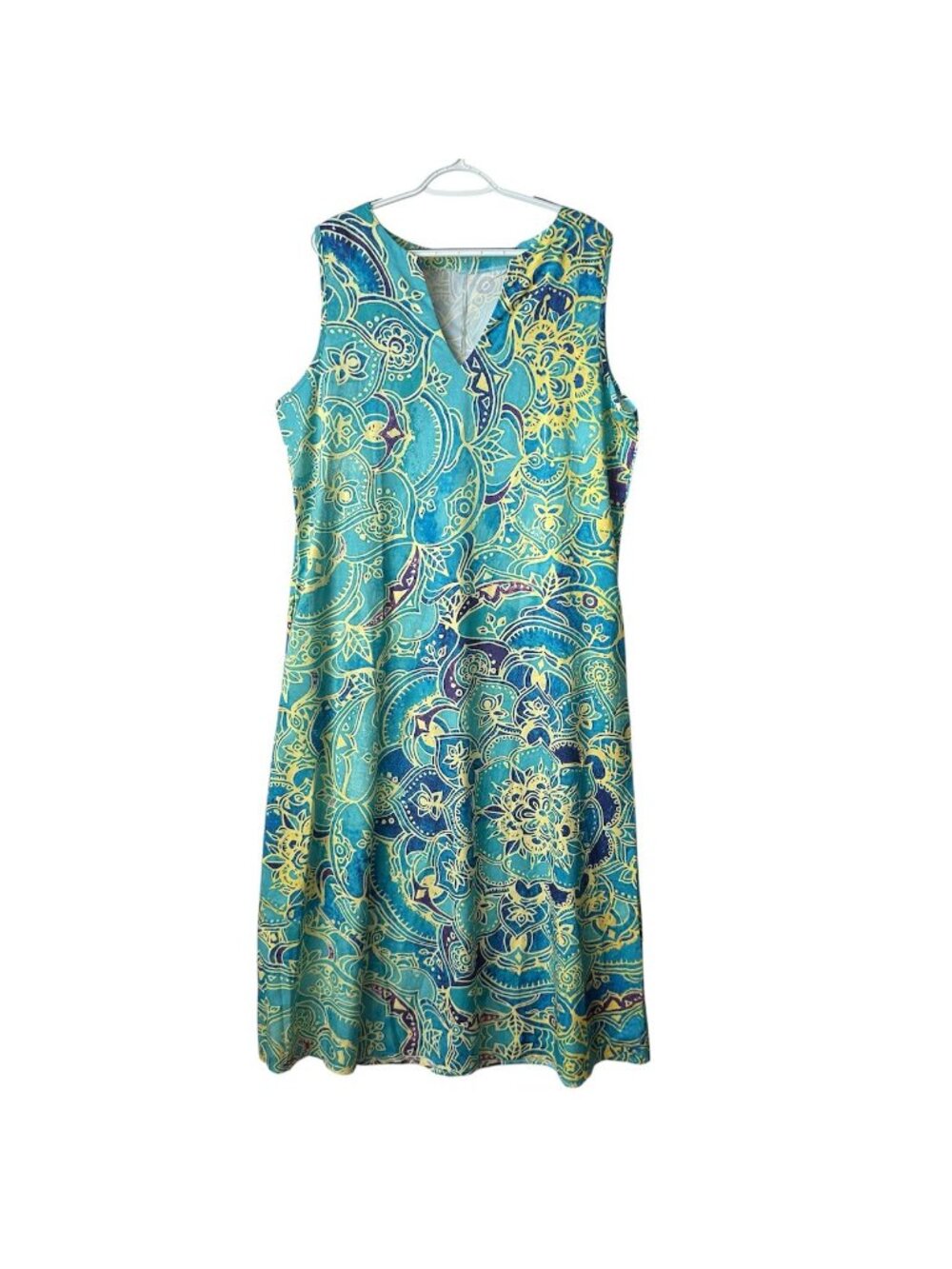 Vintage Womens 3XL Maxi Dress Sleeveless Vibrant Green Blue Yellow Floral Shift - Picture 16 of 16